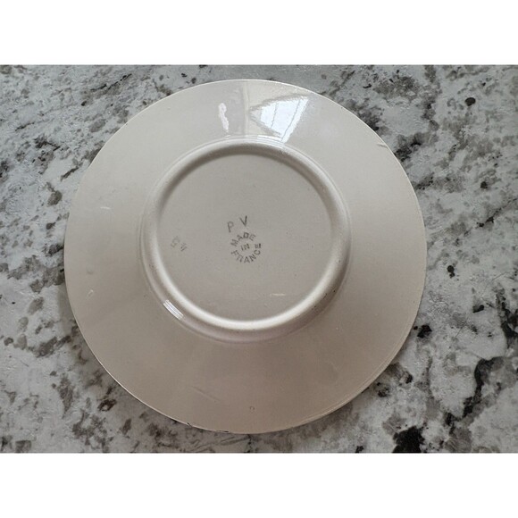 PV France Quimper Style Scenic Teacup Saucer Rare HTF Birds and Flowers SEE Pics - Picture 10 of 11